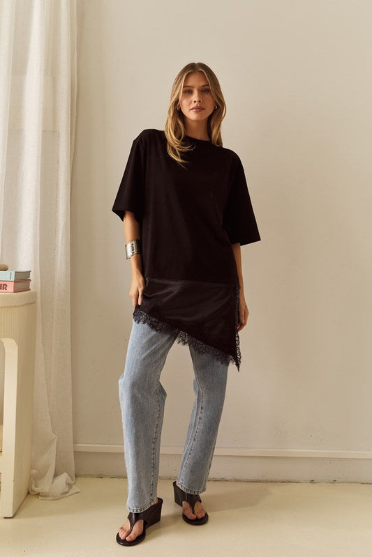 Sass Clothing Arlo Jersey Lace Tee (Black)