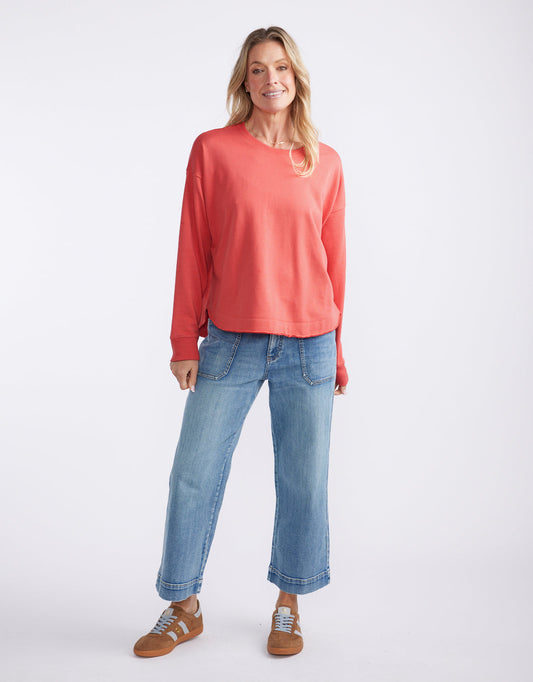 White & Co. Staple Scoop Hem Sweat (Washed Red)