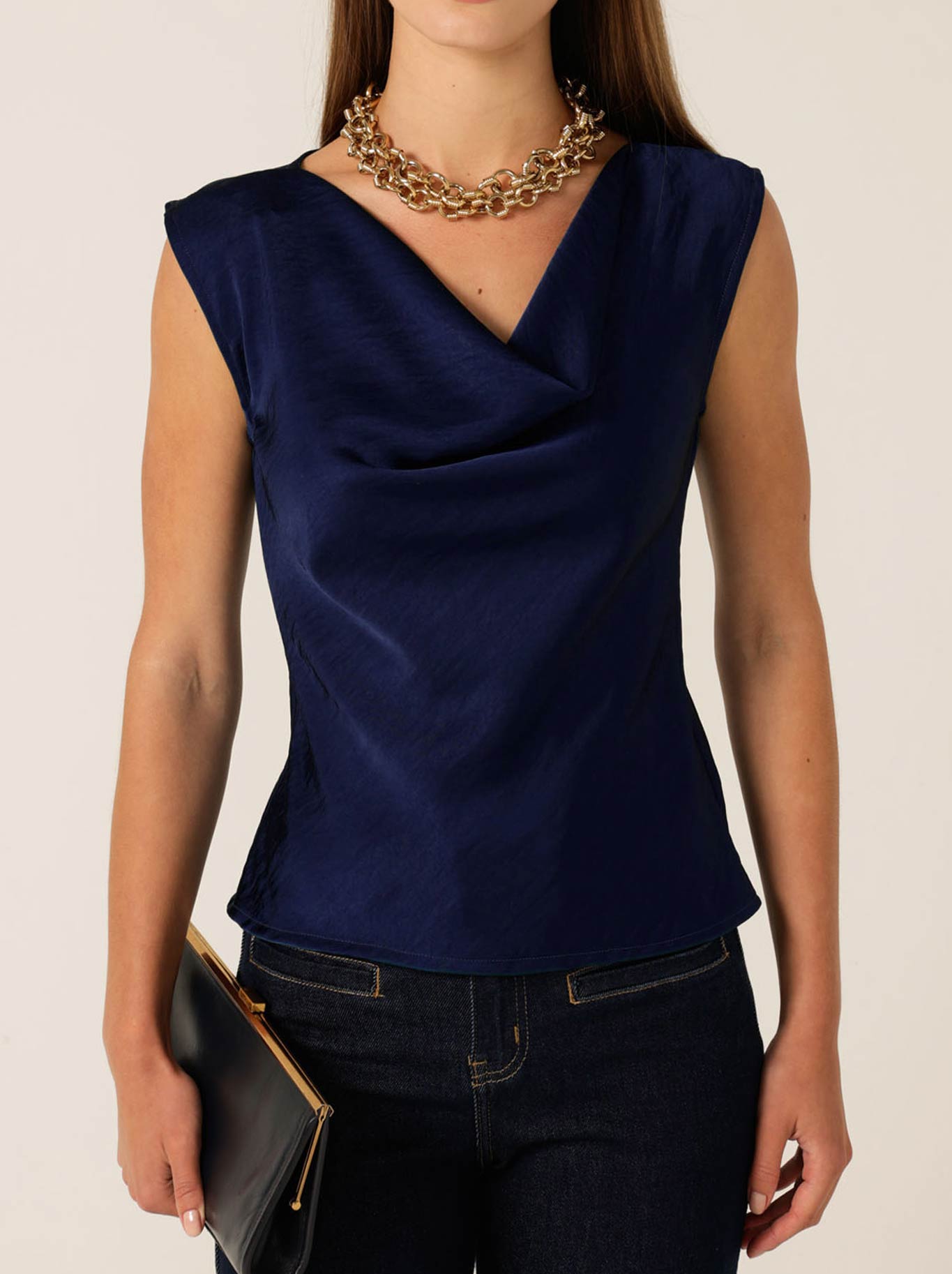 SACHA DRAKE LUXE COWL BIAS TOP (Navy)