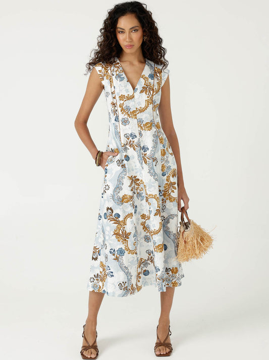 SACHA DRAKE MARIKA DRESS (Ivory Steel Blue)
