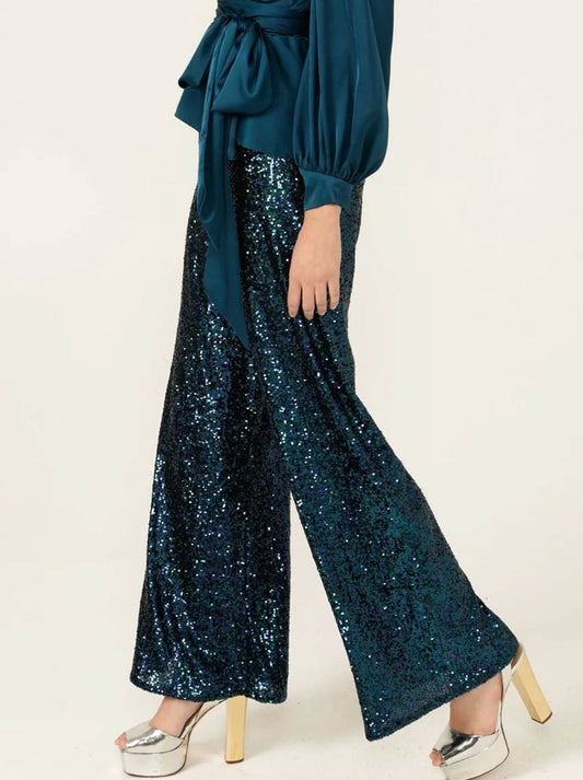 SACHA DRAKE SEQUIN PALAZZO PANT (Peacock)