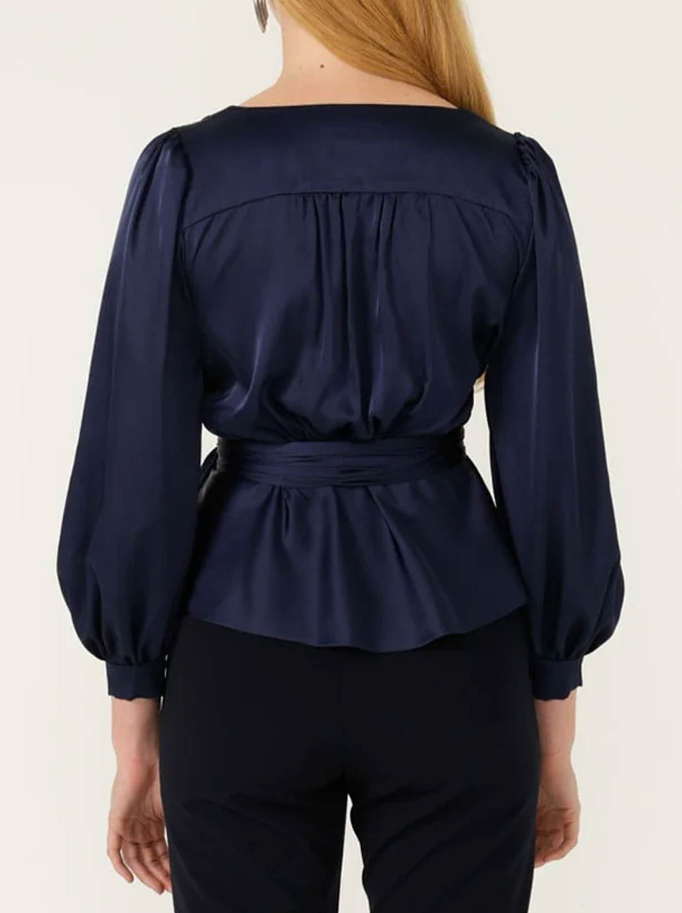 SACHA DRAKE SATIN FAUX WRAP TOP (Navy)