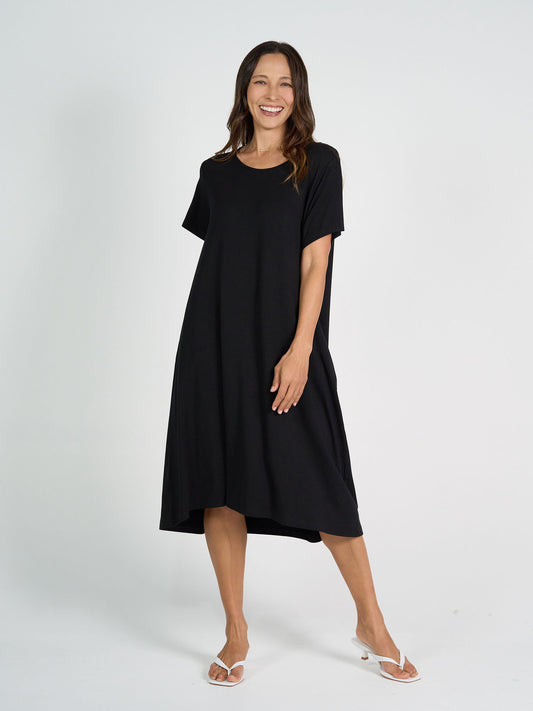 Lou Lou Sade Bamboo Oversized T-Shirt Midi Dress (Black)