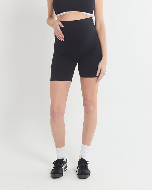 Soon Maternity Sage No Line Biker Shorts (Black)