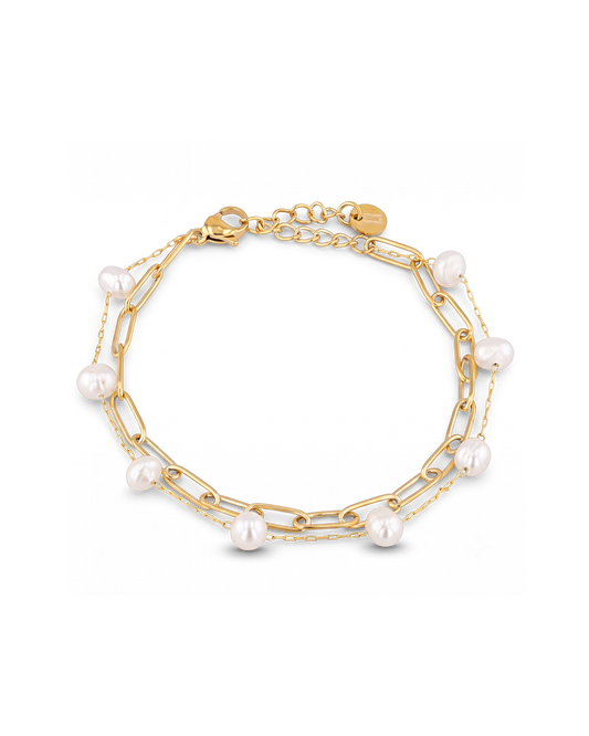 Image of Bracelets. Product name - Salina Gold Pearl Bracelet in colour by brand - LAVANA