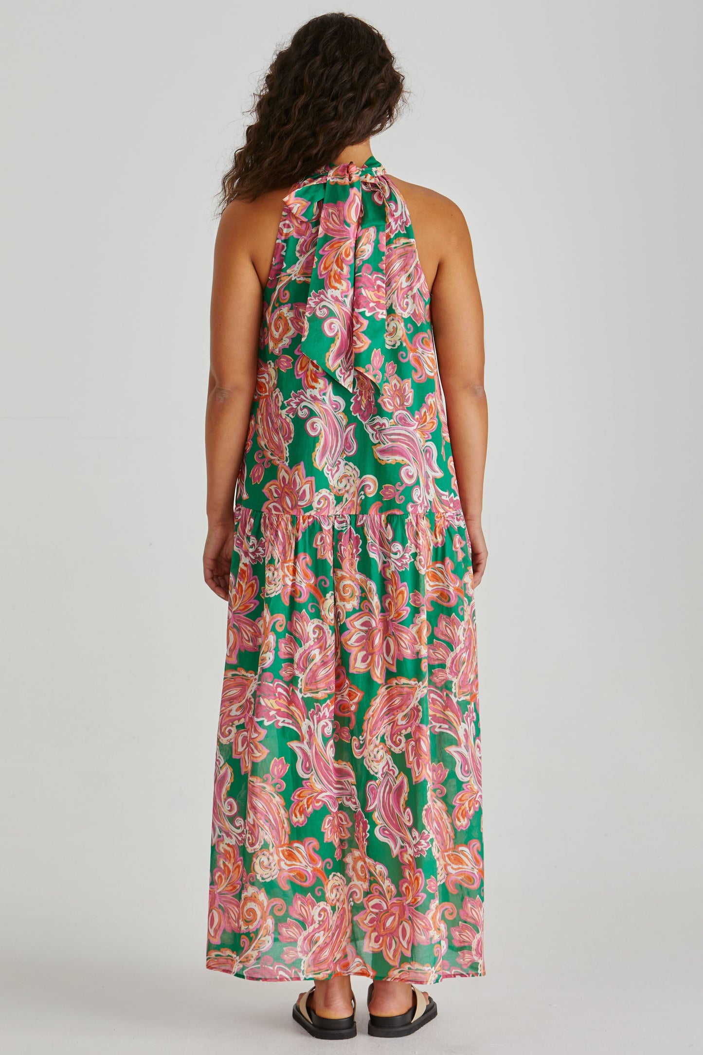 Sass Clothing Malia Halter Dress (Pink Green Paisley)
