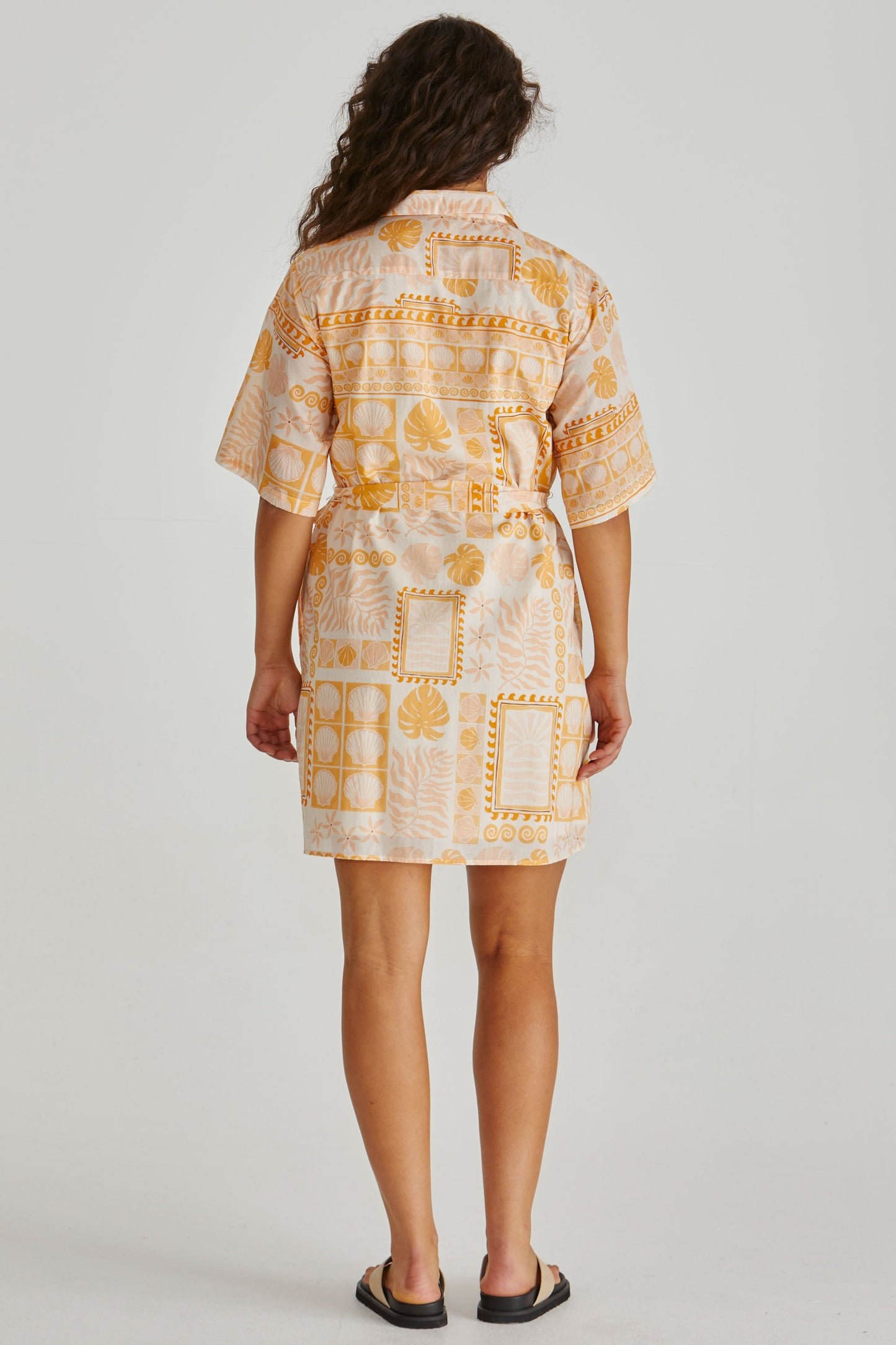 Sass Clothing Coast Mini Shirt Dress (Peach Shell Patchwork)