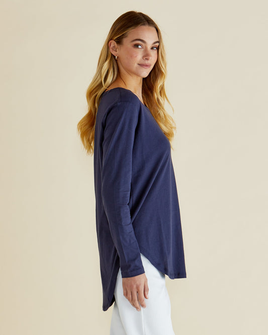 Betty Basics Megan Long Sleeve Top (Navy)