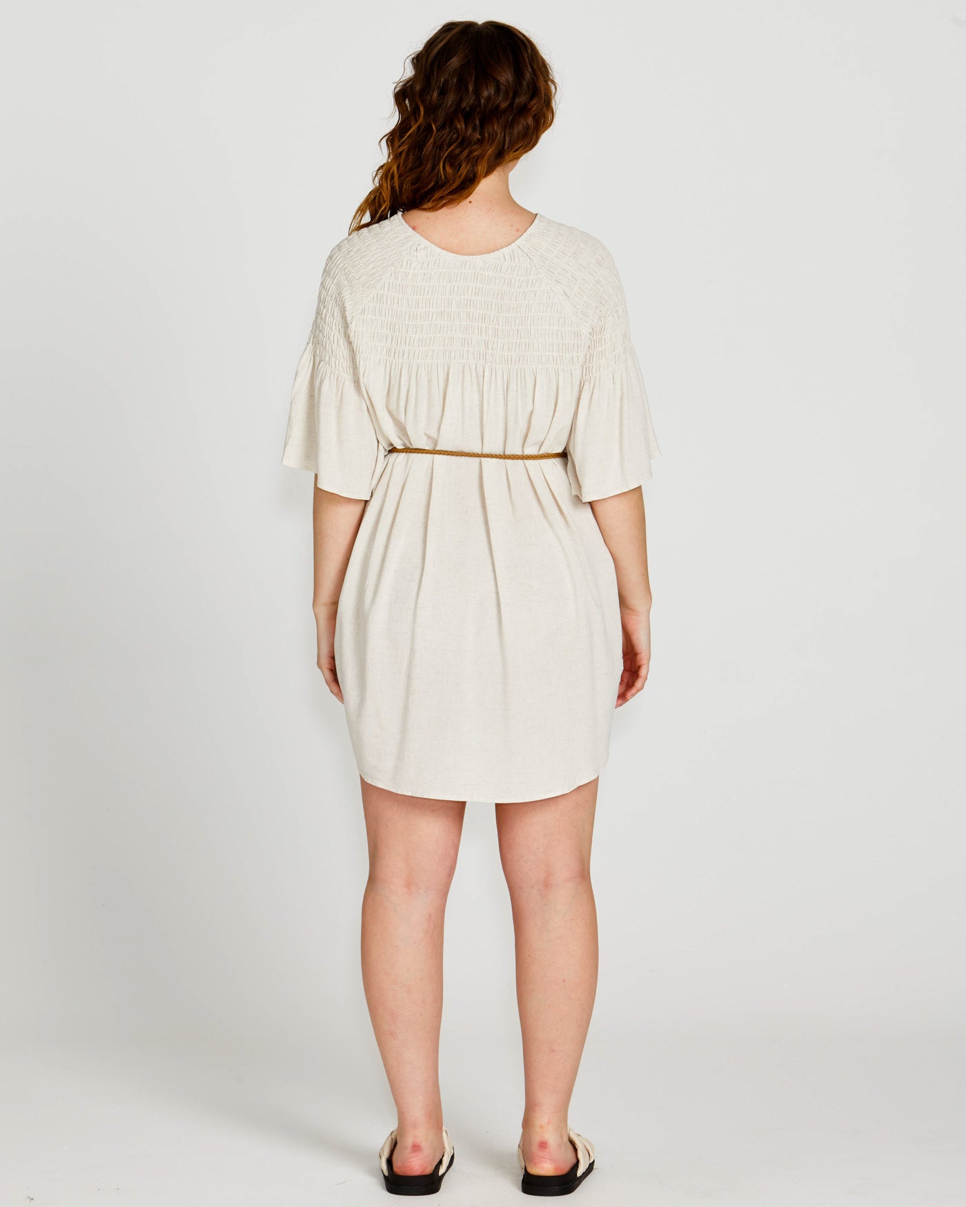 Sass Clothing Portia Relaxed Smock Mini Dress Beige (Oatmeal)