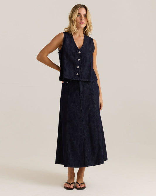 Sass Clothing Sabine Denim Vest (Dark Rinse Wash)