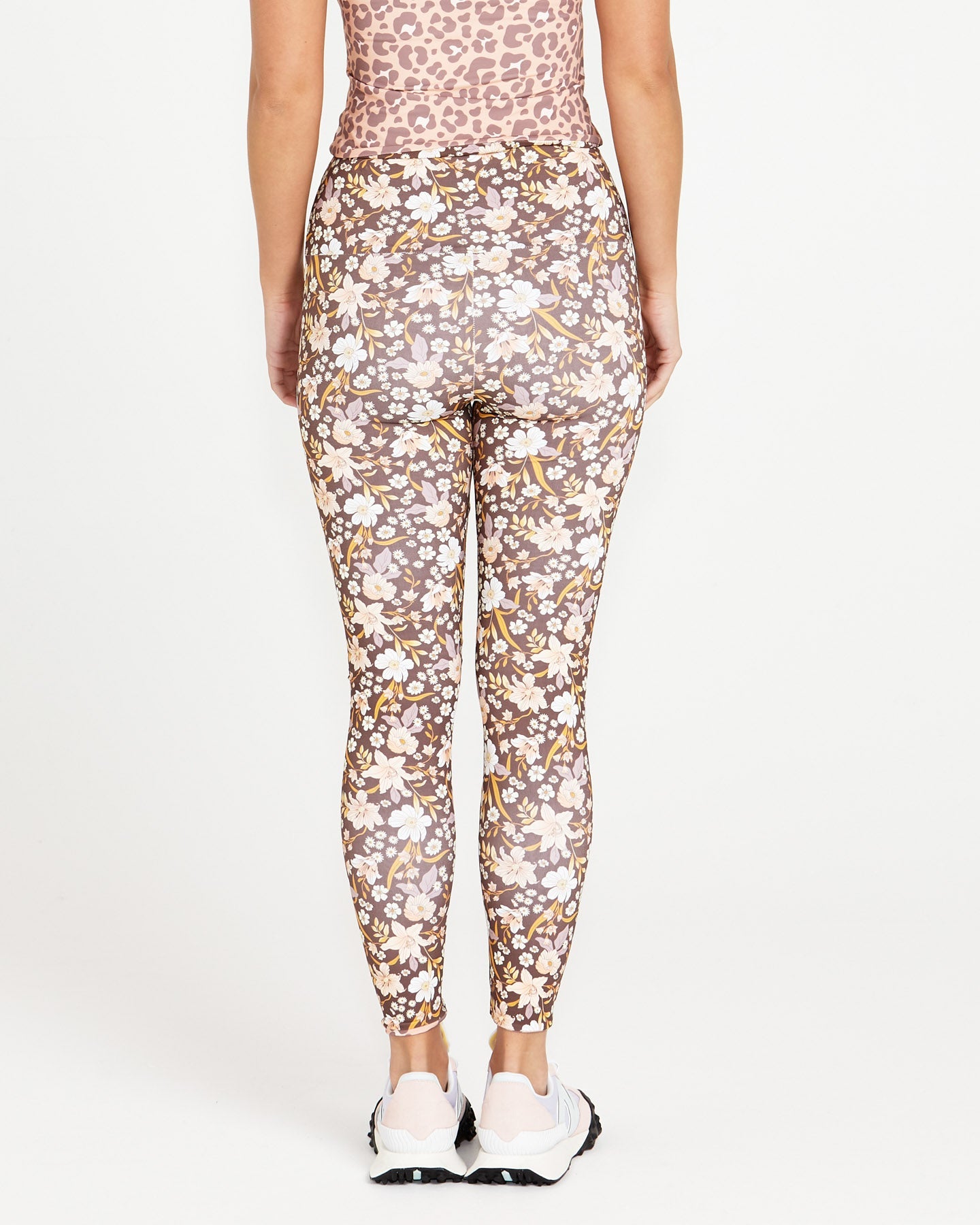 Sass Clothing Alessia Reversible Active Tights (Chocolate Floral/Pink Cheetah)