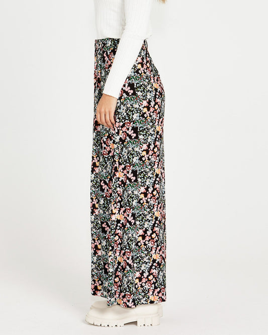 Sass Clothing June Wide Leg Elastic Waist Pant Black Multi (Patchwork Floral)