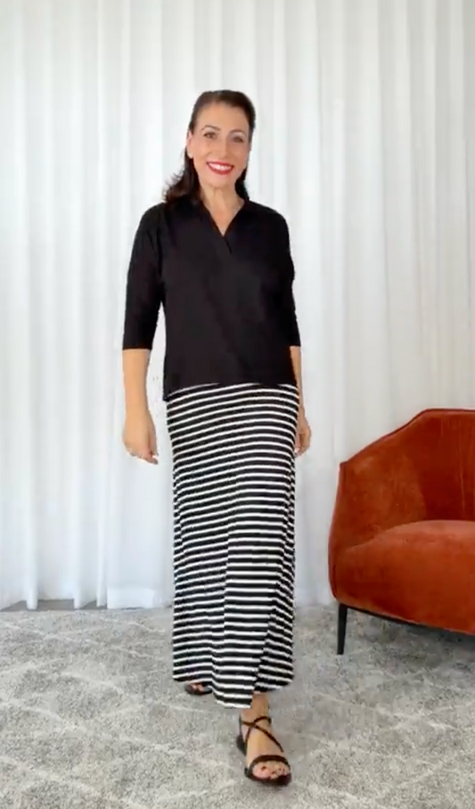 Lou Lou Jackson Bamboo A-Line Maxi Skirt (Black & White Stripe)