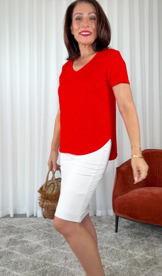 Lou Lou Veronica Bamboo V-Neck T-Shirt (Fiery Red)