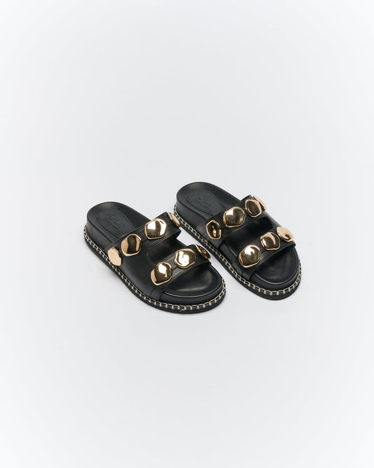 Walnut Melbourne Shae Leather Slide (Black)