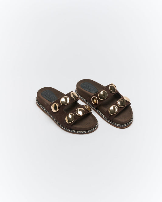 Walnut Melbourne Shae Leather Slide (Chocolate Suede)