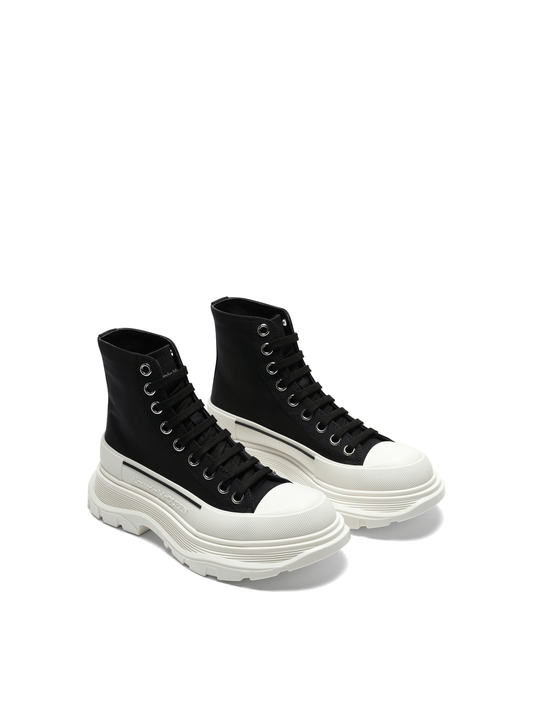 ALEXANDER MCQUEEN Tread Slick Canvas Lace-Up Boots (Black)