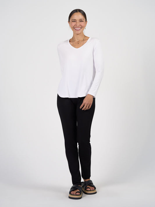 Lou Lou Sia V Neck Bamboo Longsleeve Top (White)