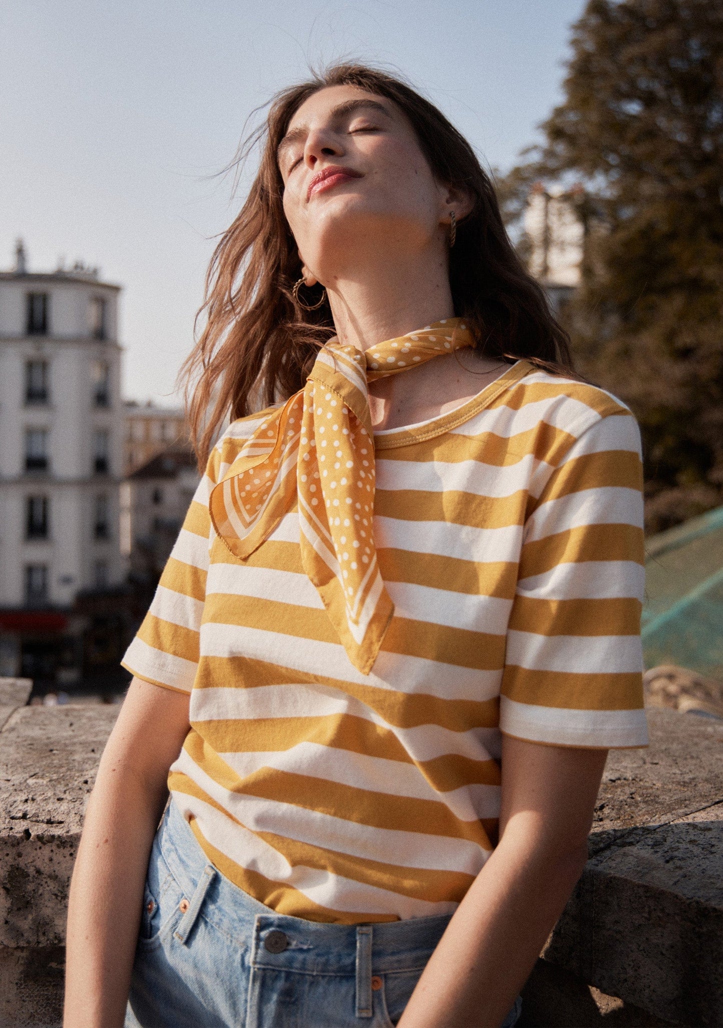 Image of a model wearing Tops. Productname: Auguste The Label Simple Tee in Yellow/Orange colour by brand - Auguste The Label