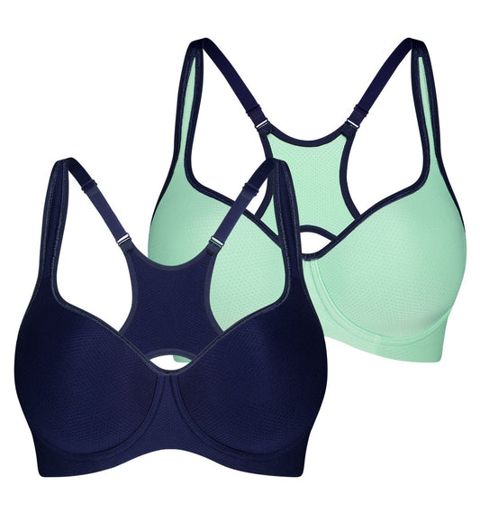 Triumph Triaction Racerback 2 Pack Sports Bra (Green - Dark Combination)