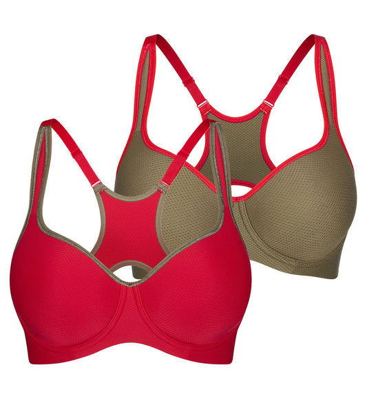 Triumph Triaction Racerback 2 Pack Sports Bra (Red Dark Combination)