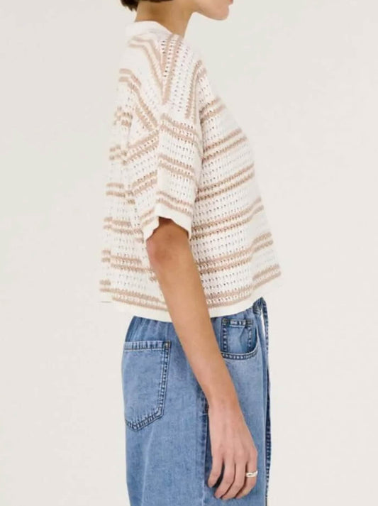 STAPLE THE LABEL EAMON KNIT POLO TEE (Beige White)