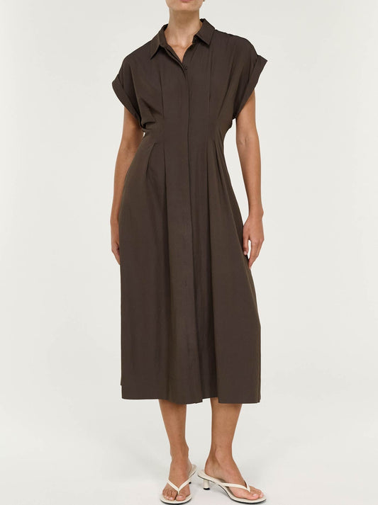 STAPLE THE LABEL LUCIENNE MIDI SHIRT DRESS (Dark Olive)