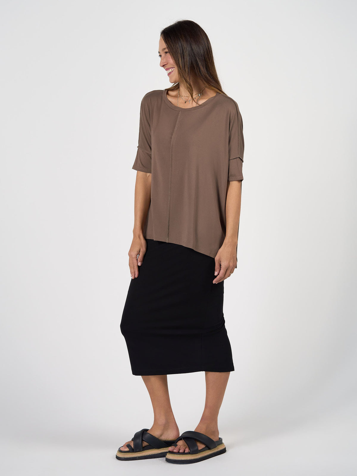 Lou Lou Stella Oversized Bamboo Slouch T-Shirt (Chocolate)