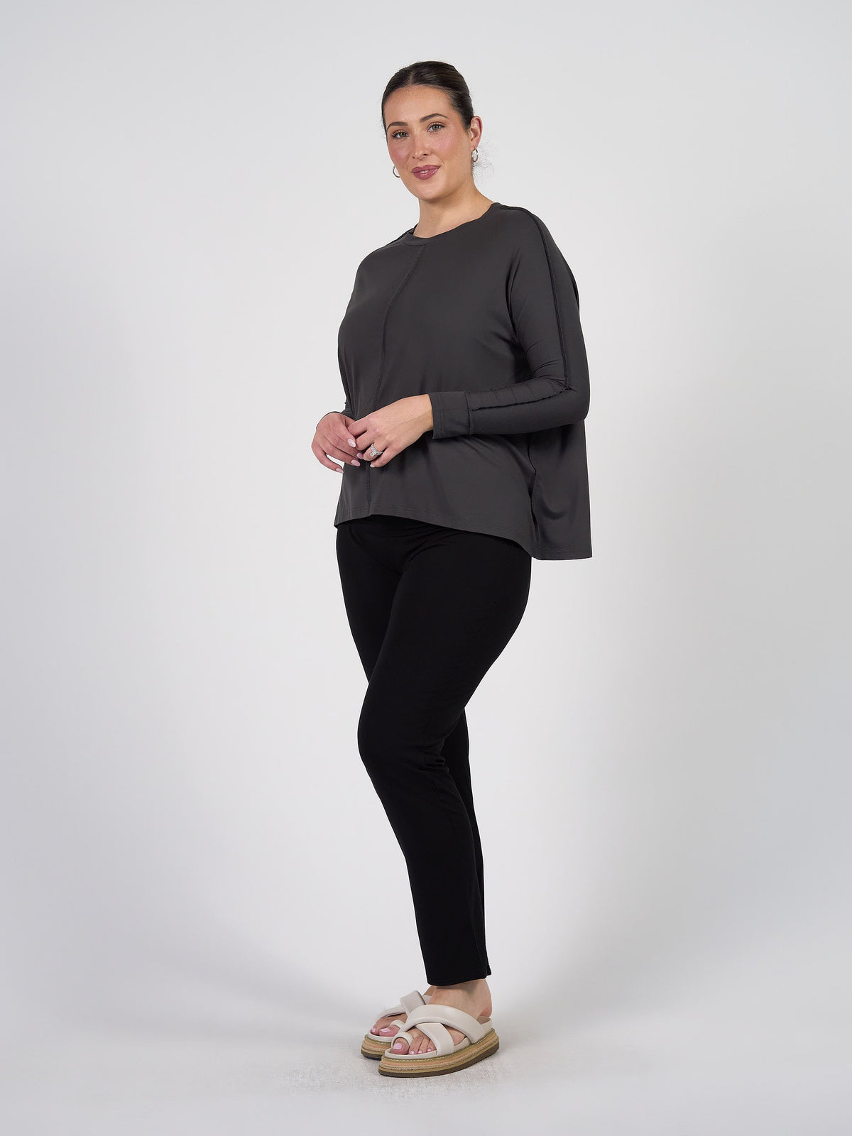 Lou Lou Stella Longsleeve Oversized Bamboo Slouch Top (Steel)