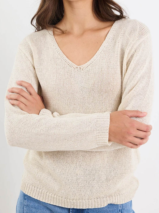 STORIES BE TOLD AFTERNOON RELAXED V NECK JUMPER (Natural)