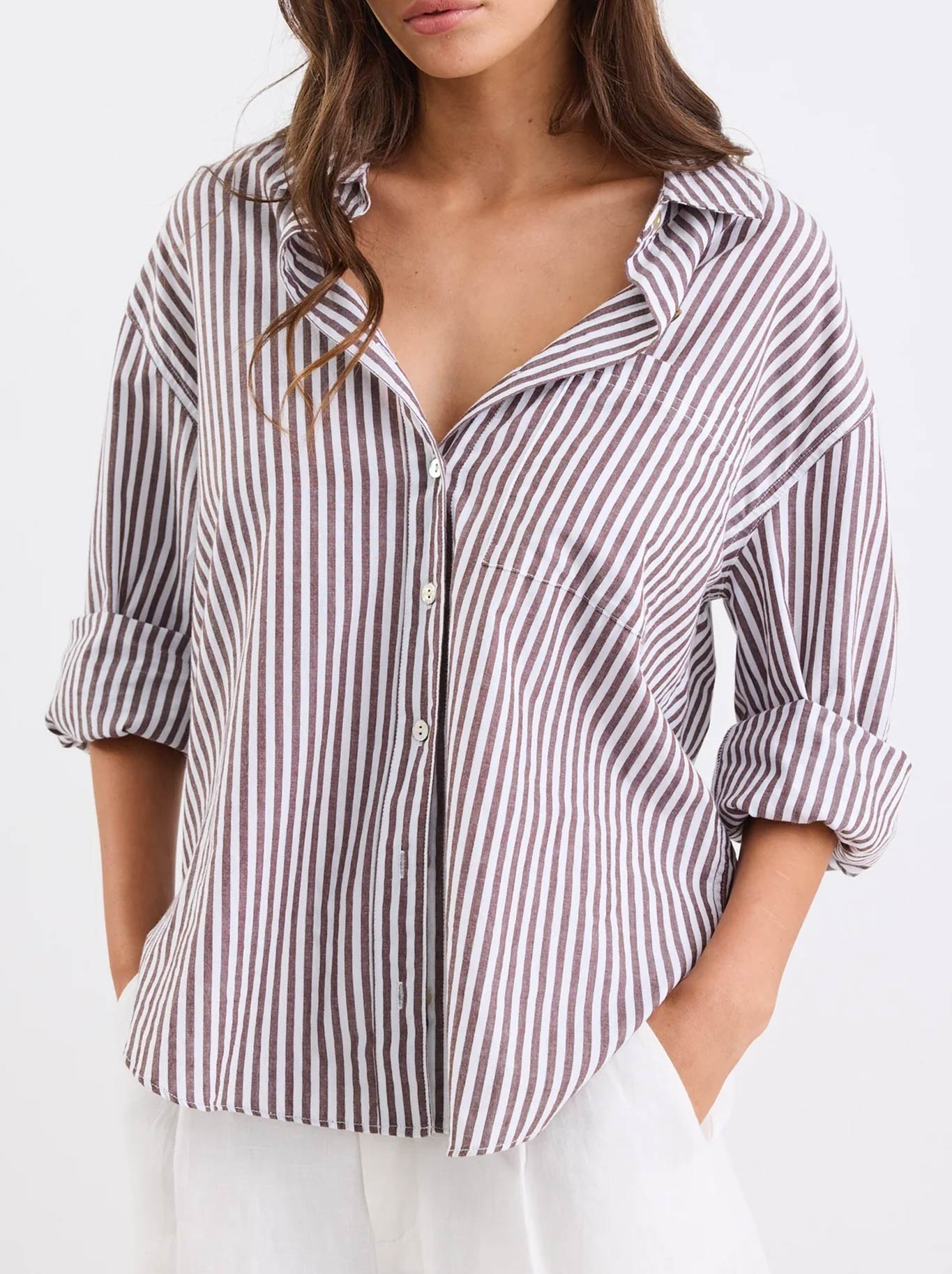 Stories Be Told You Got This Stripe Oversized Shirt (Chocolate Stripe)