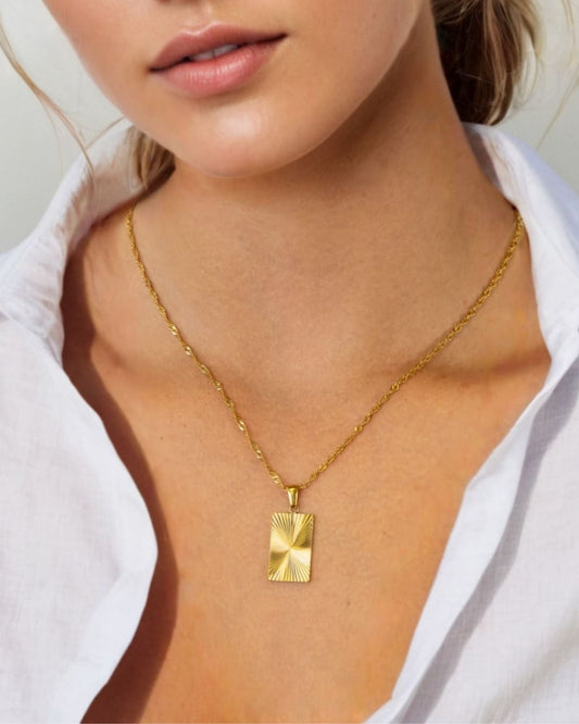 LAVANA Sunburst Gold Tag Necklace