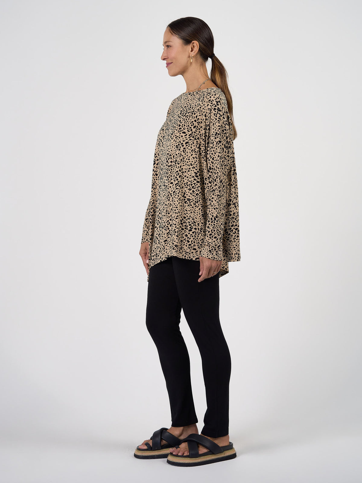 Lou Lou Susie Oversized Asymmetrical Bamboo Top (Brown Leopard)