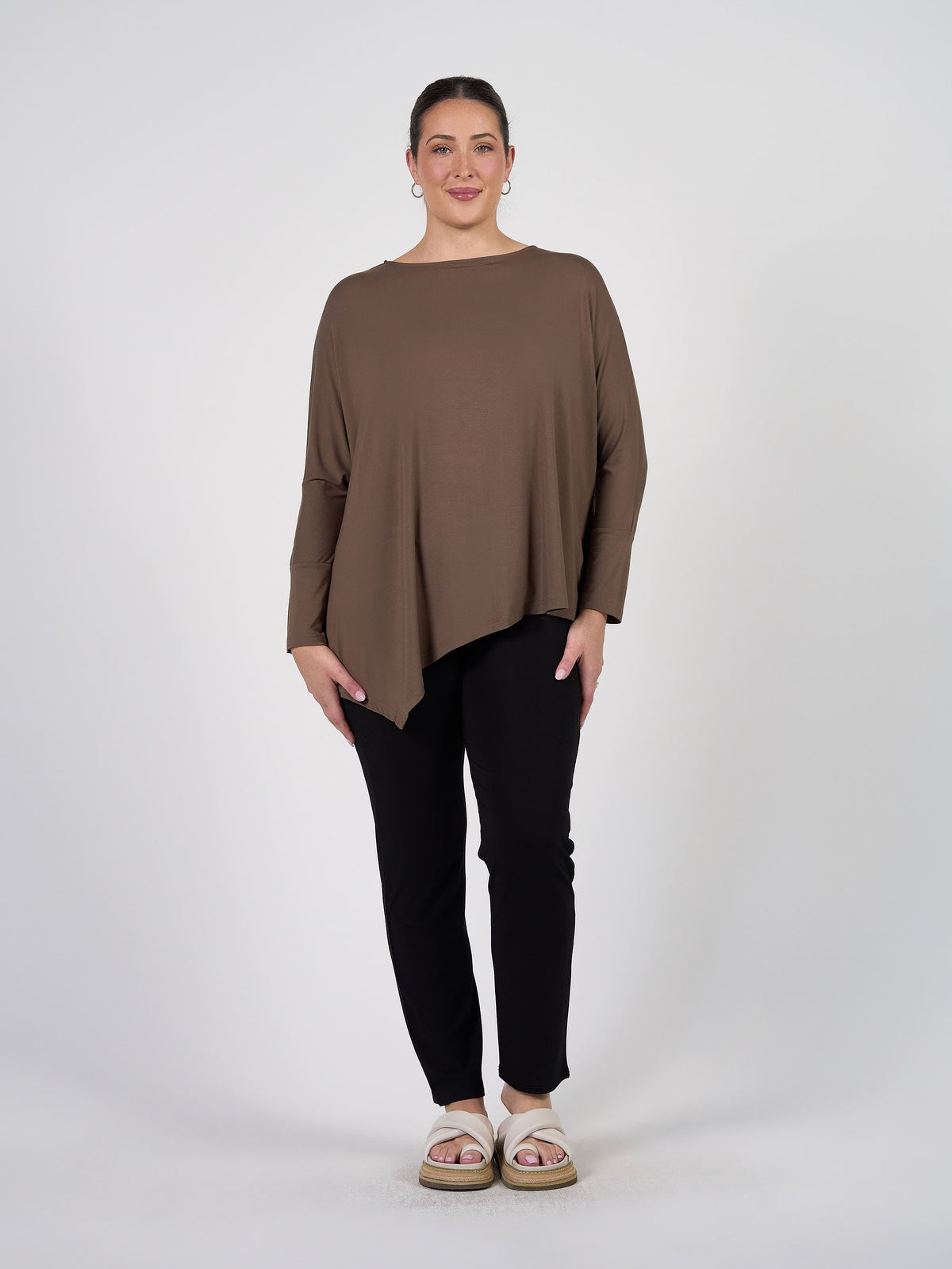 Lou Lou Susie Oversized Asymmetrical Bamboo Top (Chocolate)