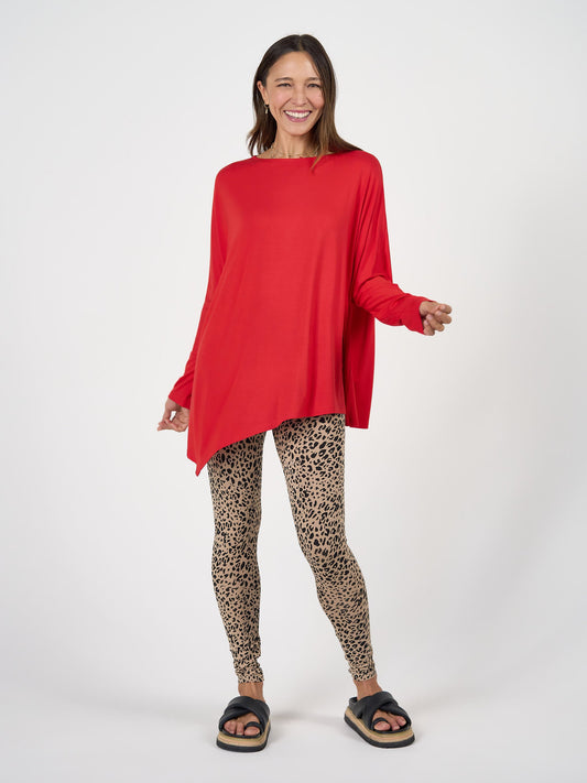Lou Lou Susie Oversized Asymmetrical Bamboo Top (Fiery Red)