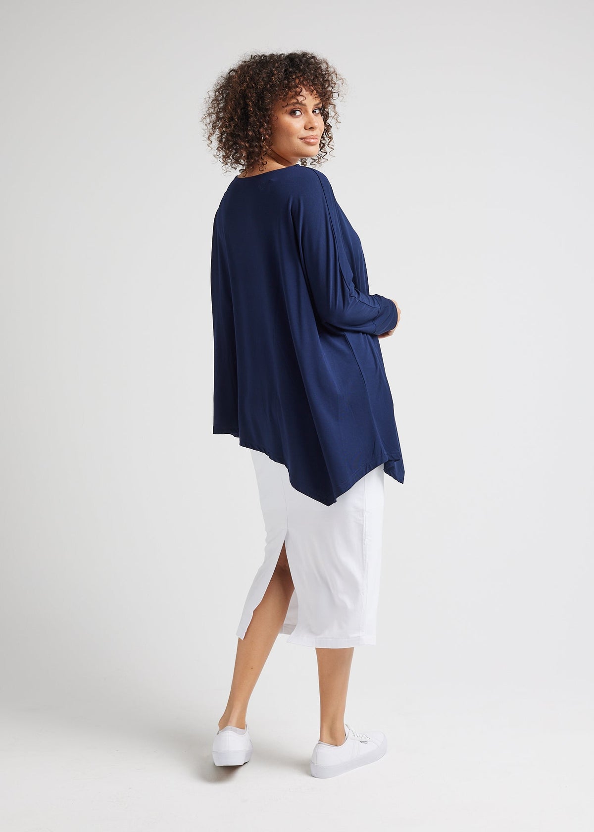 Lou Lou Susie Oversized Asymmetrical Bamboo Top (Navy)