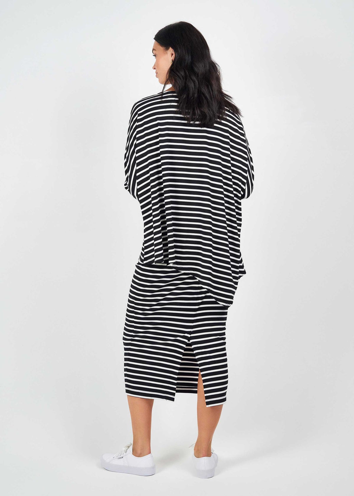 Lou Lou Susie Oversized Asymmetrical Bamboo Top (Black & White Stripe)