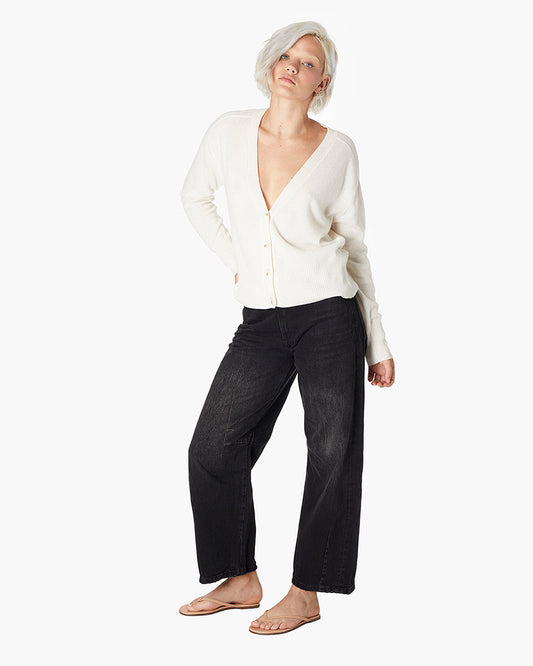 Cashmere V Neck Cardigan (Cream)