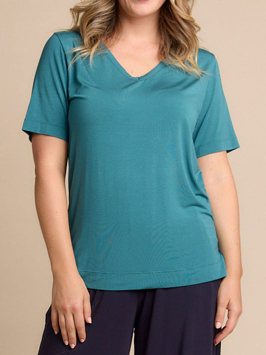 Image of T-Shirts. Productname: Tani Ella V Neck Tee in Peacock colour by brand - Tani