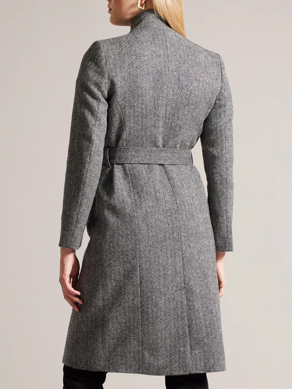 TED BAKER ROSEANE HERRINGBONE WOOL COAT (Black)