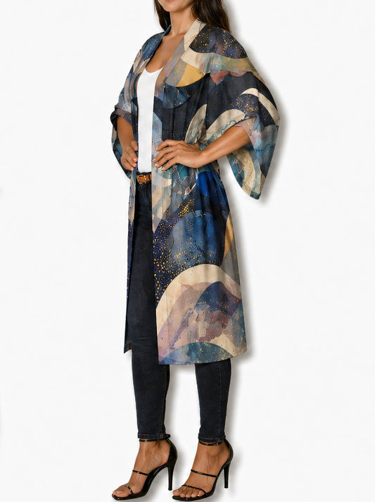 The Artists Label Celestial Waves Long Silk Kimono (Print)
