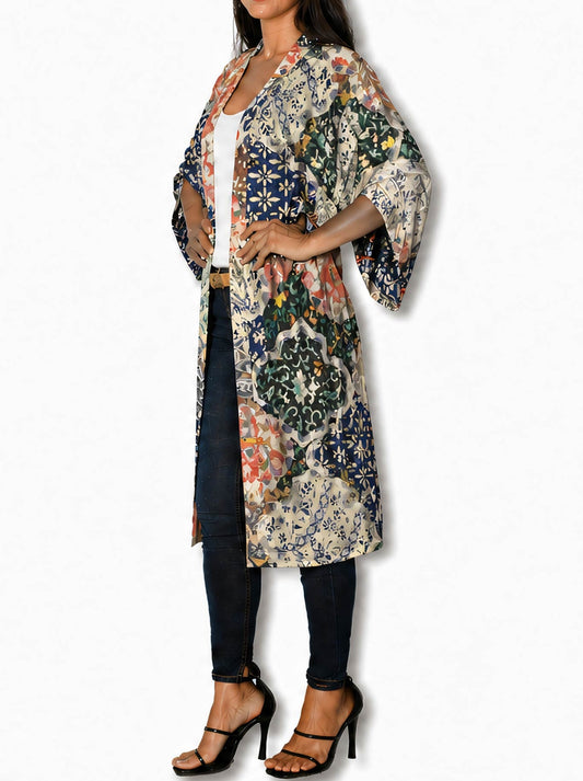 The Artists Label Oriental Patchwork Long Silk Kimono (Print)