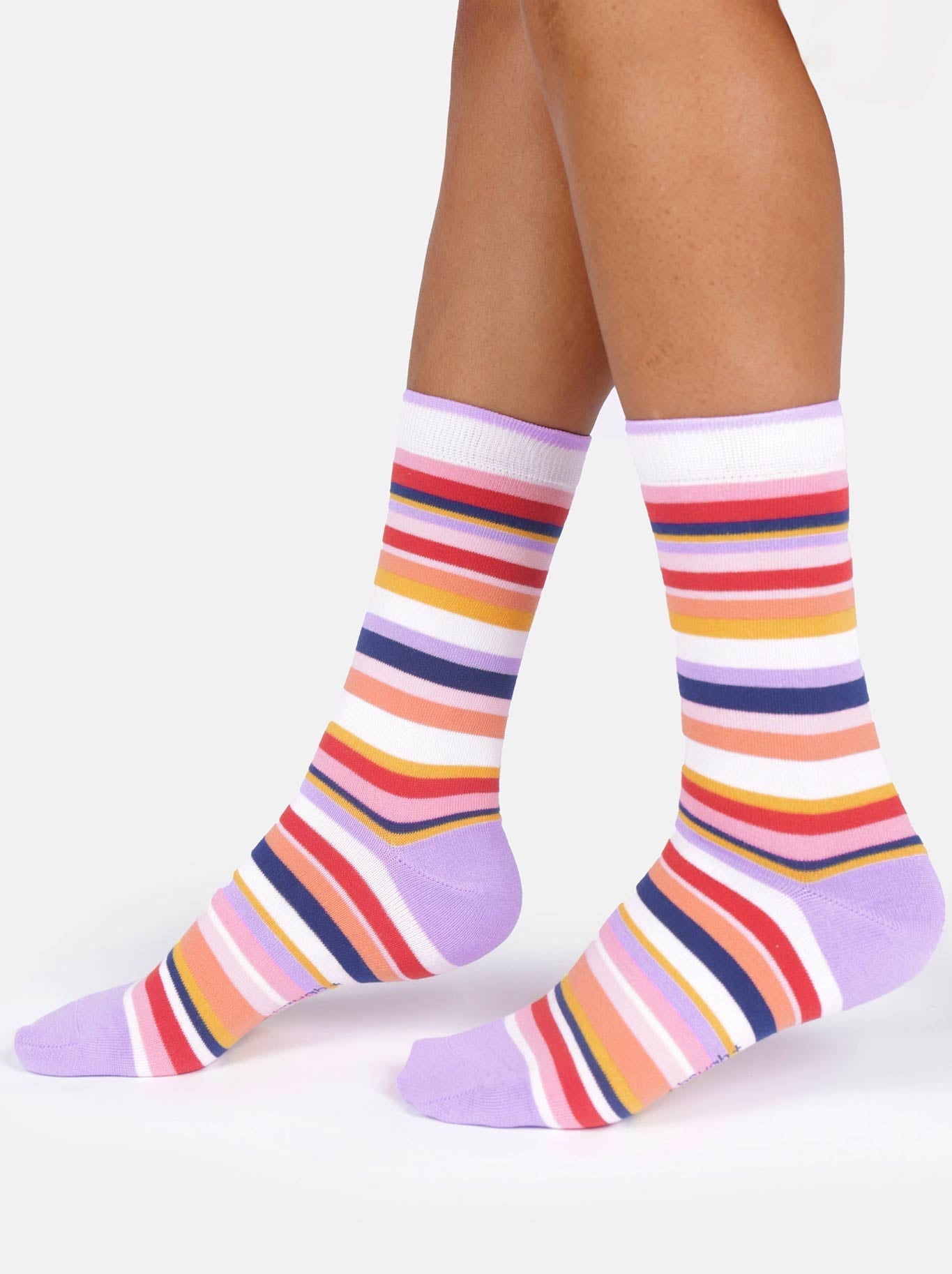 Thought Colourful Stripe Bamboo Crew Socks (White Strawberry)