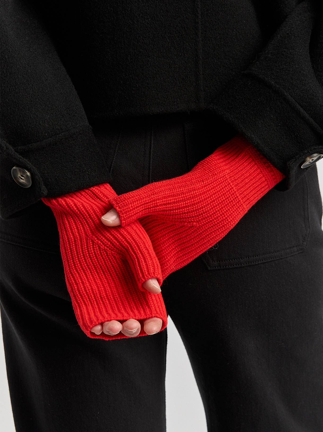 TOORALLIE FINE RIB OPEN MITTEN (Black)