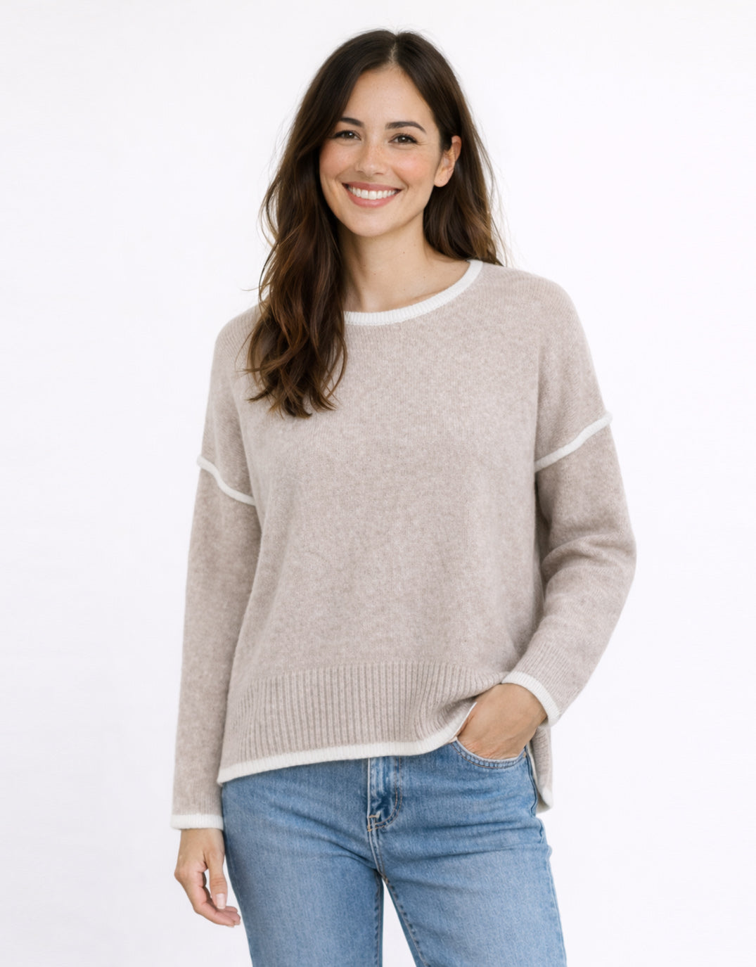 132 Fashion Tori Trim Knit (Warm Beige)