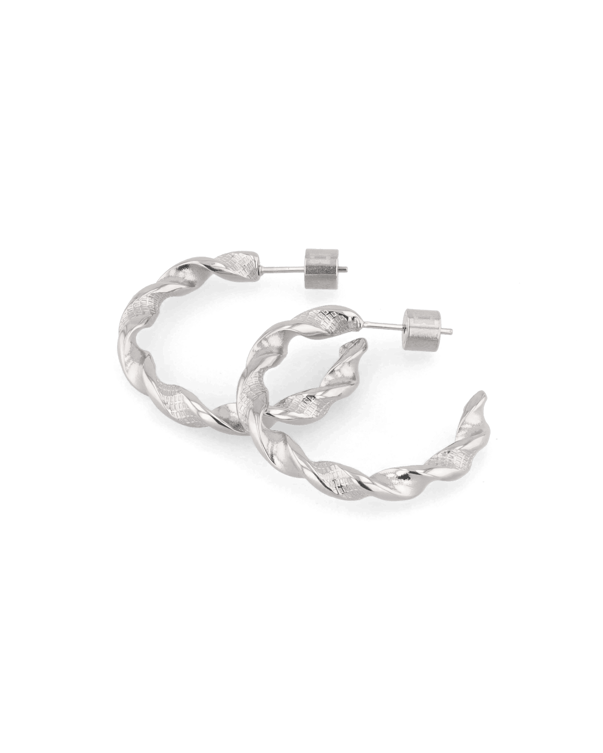 LAVANA Twist Textured Silver Hoop Earrings
