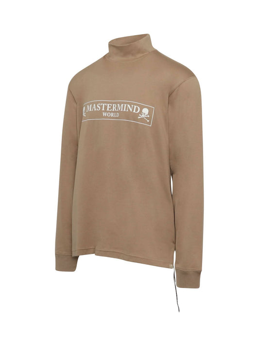 MASTERMIND Boxed Logo Hi Neck Long Sleeve T-Shirt (Beige)