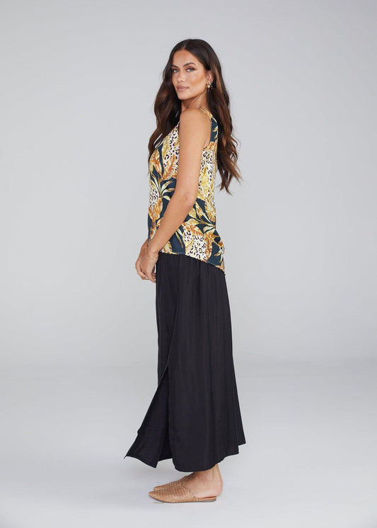 Lou Lou Iris Silk Sleeveless Camisole (Black Leaf)