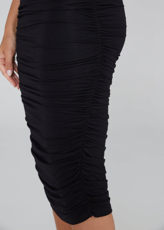 Lou Lou Ross Ruched Bamboo Midi Tube Skirt (Black)