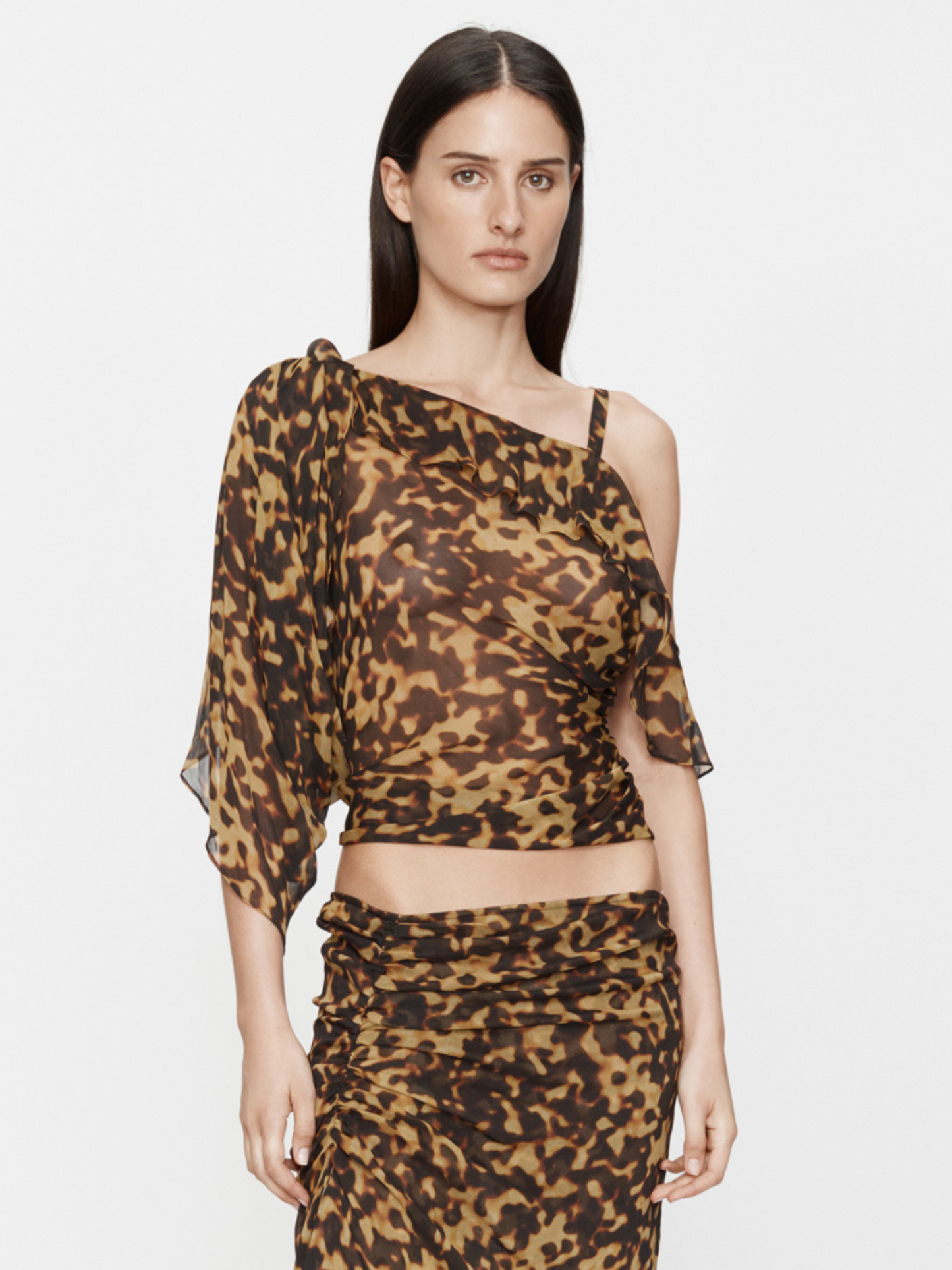 CHRISTOPHER ESBER Roule Trimmed Silk Drape Top (Tortoiseshell)